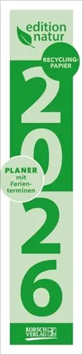 Streifenplaner Compact Dunkelgrün Recyclingpapier 2026: Wandplaner und Bürokalender als praktische Monatsübersicht. Streifenkalender schmal: 11,8 x 50 cm