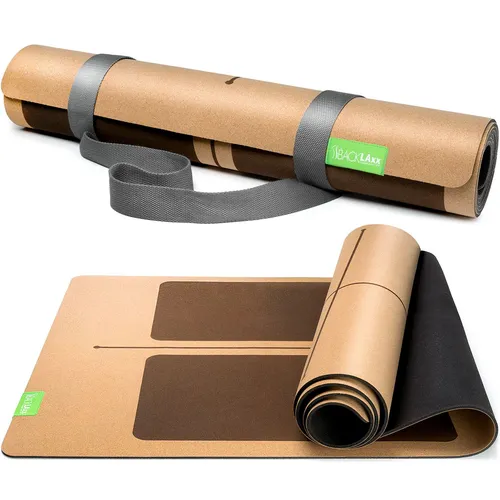 BACKLAXX ® Yogamatte Kork mit Naturkautschuk - FAZ Testsieger 04/2025 - Sportmatte mit optimalem Grip dank Anti-Rutsch-Zonen, nachhaltig und schadstofffrei, inklusive Tragegurt und Zugang zu exklusiven Yogaflows.