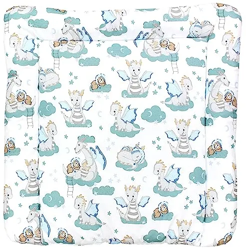 TupTam Baby Wickeltischauflage mit Baumwollbezug Gemustert, Farbe: Dino Bärchen Grün Grau, Größe: 75 x 85 cm