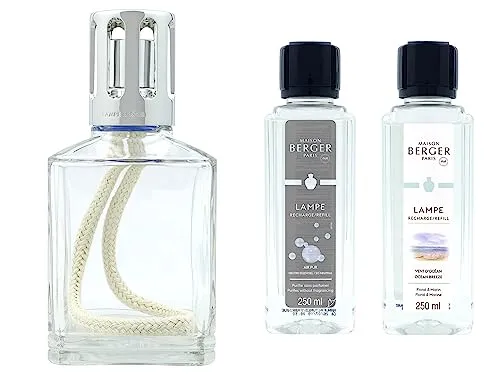 Essentielle Carree Klar - Frische Ozeanbrise - Starter-Set für die Duftwelt von Maison Berger. Der elegante Flacon aus Klarglas mit silberner Krone fügt sich harmonisch in jede Einrichtung ein und sorgt für ein angenehmes Raumklima.