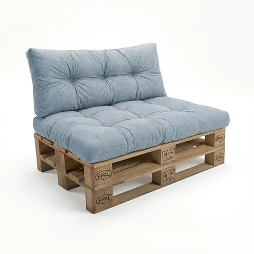 POKAR Palettenkissen Set 2er: Sitzkissen & Rückenlehne in Blau für Europaletten - Bequemes 2-teiliges Kissen-Set für Europaletten: 120x80 cm Sitzkissen und 120x40 cm Rückenlehne. Ideal für stilvolle Möbel im Innen- und Außenbereich. Robuste Stoffe garantieren Komfort und einfache Reinigung.