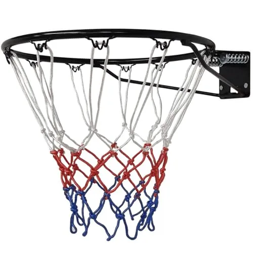 Pegasi Basketballring mit Federn 45cm - Spielzeuge: Flexibler 45cm Basketballring aus 16mm Stahl mit wetterfestem Nylonnetz, ideal für drinnen und draußen – inklusive 4 expansionsschrauben zur einfachen Wandbefestigung.