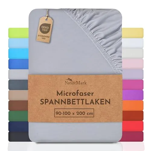 NatureMark - Mikrofaser SPANNBETTLAKEN zum Sparpreis! viele Größen und Farben Markenware (90x200-100x200 cm, Silber grau)