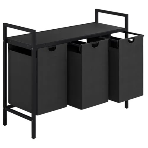 STEELS N Rigil Wäschekorb - 3 Fächer Wäschesammler mit 120 l Stauraum, abnehmbare Wäschesäcke und MDF-Ablage für effiziente Wäscheorganisation