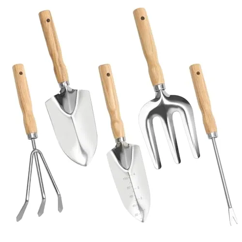 Gartenwerkzeug Set, 5 Teiliges Gartenhandwerkzeuge Ggartenset Gartenschaufel Klein Garden Tool Set, Edelstahlschaufeln Gartenarbeit Kleine Schaufel Holzgriff Handheld Garten Schaufeln