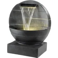 Gartenbrunnen mit Wasserfall - Brunnen aus Polyresin mit LED - 59cm - anthrazit - Gartenbrunnen mit Wasserfall, 6 warmweiße LEDs für stimmungsvolle Abende, witterungsfestes Polyresin, ideal für Zen- oder Feng Shui-Gärten.