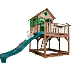 AXI Spielhaus Liam mit Sandkasten & Rutsche - Gartenspielhaus aus hochwertigem Holz mit 118 cm Podesthöhe, großer 228 cm Rutsche und integriertem Sandkasten für endlosen Spielspaß im Freien.
