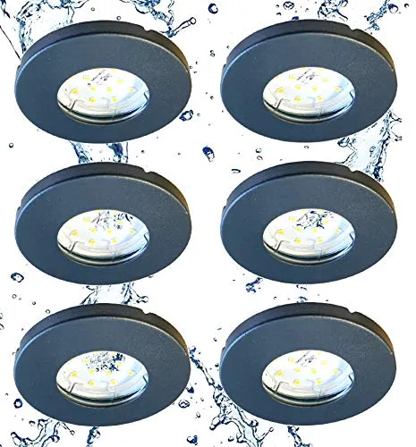 Trango 6er Set 6729IP65-061MOSD IP65 LED Einbaustrahler - Einbauleuchten für das Bad, 3-Stufen dimmbar und IP65 strahlwassergeschützt, ideal für Duschen und Feuchträume, ultra flach mit nur 31mm Einbautiefe.