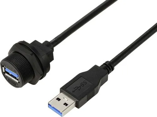 USB 3.0-Buchse auf Stecker, IP67 (Gewinde), Kabel 0,5m TC-E13T-FU3-PWF/MU3-NWA-0.5PV-S Wasserdichtes Kunststoffkabel TC-13543568