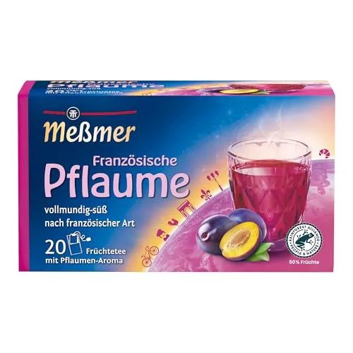 Meßmer Ländertee Französische Pflaume - Früchtetee mit vollmundig-süßem Pflaumen-Aroma, ideal für bewusste Genießer. 20 Teebeutel pro Packung – perfekt für besondere Teemomente!