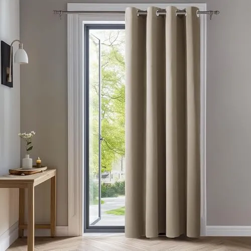 Deconovo Verdunkelungsvorhänge mit Ösen, 214x132 cm, Taupe - Blickdichte Gardinen aus 100% Polyester für optimalen Lichtschutz. Einfach zu montieren mit 8 Metallösen, ideal für Schlafzimmer und Wohnzimmer. Maschinenwaschbar und pflegeleicht.