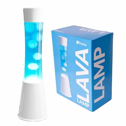 FISURA Lavalampe Blau-Weiß mit Ersatzbirne - Retro-Lavalampe in blauer Flüssigkeit und weißer Lava, ideal zur Entspannung. Mit 2 Glühbirnen und hochwertigem Design für stimmungsvolle Beleuchtung in jedem Raum.