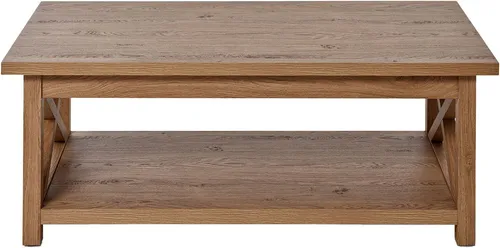 Jahnke Couchtisch CHALET COFFEE – Landhausstil mit Ablageboden - Couchtisch im Landhausstil mit praktischem Ablageboden, ideal für gemütliche Wohnräume. Maße: 110 x 57 x 42 cm, aus hochwertigem Holzwerkstoff in Montana Eiche.