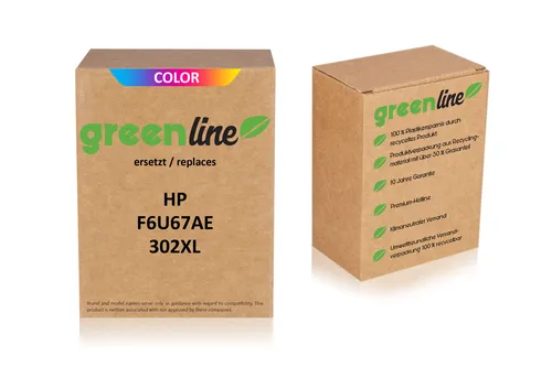 greenline HP F6U67AE / 302XL Druckkopfpatrone, color - Druckerpatronen für HP Drucker, 8 ml, hohe Farbqualität und kompatibel mit mehreren Modellen wie DeskJet und OfficeJet für brillante Ausdrucke.