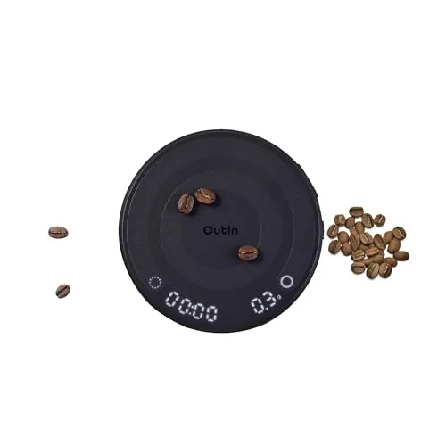 OutIn Claro Tragbare Kaffeewaage mit Timer - Präzise digitale Espresso Waage - Kompakte 2kg Kaffeewaage mit 0,1g Genauigkeit und verschiedenen Brühmodi. Inklusive Schutztasche und langlebiger Batterie für bis zu 400 Anwendungen. Ideal für Kaffeeliebhaber!