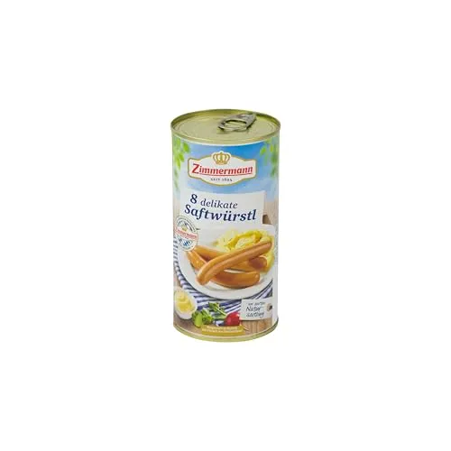 Food-United Saftwürstl Bockwurst 550g Dose | Buchenholz geräuchert | Würzig | bayerische Wurstspezialität | Brühwurst | feine Majoran-Note | ZIMMERMANN | in zartem Natursaitling (1)