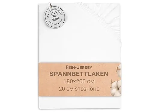 ZOLLNER Spannbettlaken 180x200 cm - Hotelqualität mit Gummibund - Spannbetttuch in 180x200 cm, ideal für Matratzen bis 20 cm Höhe. Aus 100% Baumwolle, bis 95°C waschbar, Oeko-Tex® zertifiziert für höchsten Schlafkomfort.