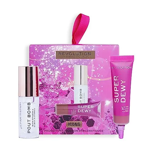 Revolution Icons Geschenkset - Lipgloss, Flüssiges Rouge & rosa Geschenkbox inklusive