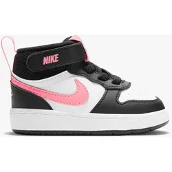 Nike Court Borough Mid 2 Kinder Sneaker – Schwarz/Weiß/Rosa - Cooler und bequemer Kinder Sneaker mit Schnür- und Klettverschluss. Ideal für den Alltag, bietet Halt und Dämpfung durch die Gummilaufsohle. Perfekt für alle Jahreszeiten!