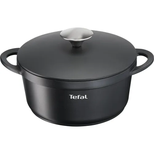 Tefal TRATTORIA E21853 Schmortopf 28cm - Kochtopf aus Aluguss mit Gussdeckel, ideal für Schmorgerichte. Die ausgezeichnete Wärmespeicherung und die antihaftbeschichtete Oberfläche gewährleisten mühelose Zubereitung und Reinigung. Induktionsgeeignet und mit Silikon Griffschutz.