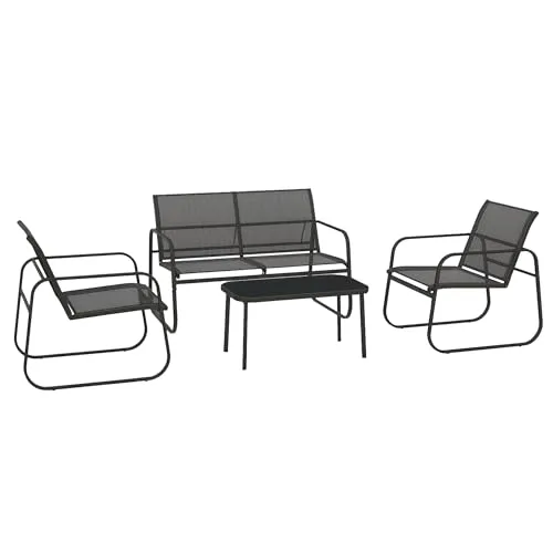 Outsunny Gartenmöbel-Set 4-TLG. - Stylishe Gartengarnitur für 4 Personen - Sofas: Vierteiliges Set mit Zweisitzer, 2 Stühlen und Couchtisch. Atmungsaktives Mesh sorgt für kühle Sitzplätze an heißen Tagen, ideal für Garten, Terrasse und Balkon.
