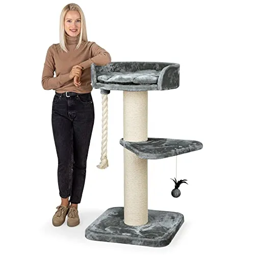 HAPPYPET Premium Kratzbaum Felix - 120 cm hoch, stabil für große Katzen wie Maine Coon, mit Natursisal und gemütlicher Aussichtsplattform