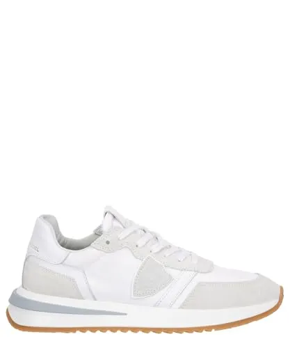 Philippe Model Damen Tropez Sneaker Bianco 39 EU - Damen-Schnürhalbschuhe aus hochwertigem Textil, Veloursleder und Glattleder, mit herausnehmbarer Decksohle für individuellen Komfort.