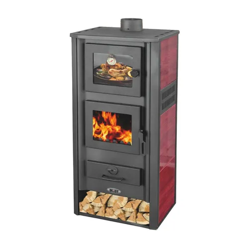 Blist Kaminofen Ambasador Rot mit Backfach - Kaminofen mit 12,10 kW Heizleistung und Backfach, ideal zum Heizen und Backen ohne Strom oder Gas, energieeffizient mit Klasse A.