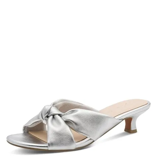 MARCO TOZZI Damen Pantolette Knoten Queenie 2-27202-46, Silber, Größe 39 EU - Elegante Damen-Pantolette mit dekorativem Knoten und 4,5 cm Kittenabsatz. Ideal für stilvolle Outfits und angenehmen Tragekomfort dank gepolsterter Innensohle.