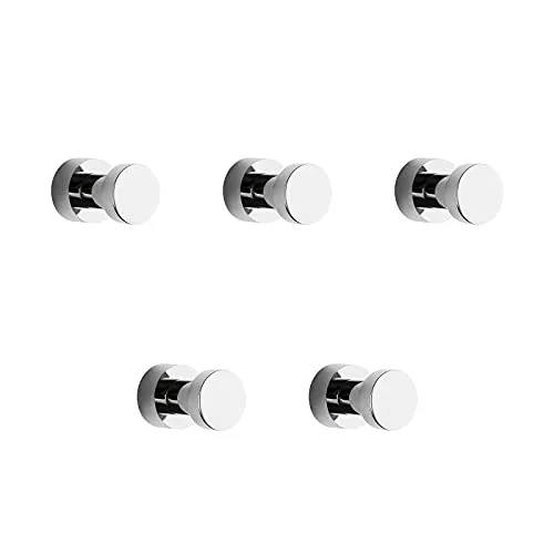 BVL Chrom Handtuchhaken, 5 Stück Rostfreies Metall Wandhaken, Self Adhesive or Wall Mountable Kleiderhaken für Bad Küche