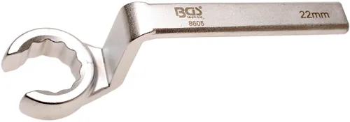 BGS Spezial-Ringschlüssel für Lambdasonden, offen 8605, SW 22 mm - Praktischer Spezial-Ringschlüssel für Lambdasonden, ideal für Werkstätten. Mit handlicher Bauweise für einfachen Zugriff und Verwendung bei Motor- und Abgasanlagen. Perfekt zum Lösen und Festziehen von Schrauben mit 22 mm Schlüsselweite.