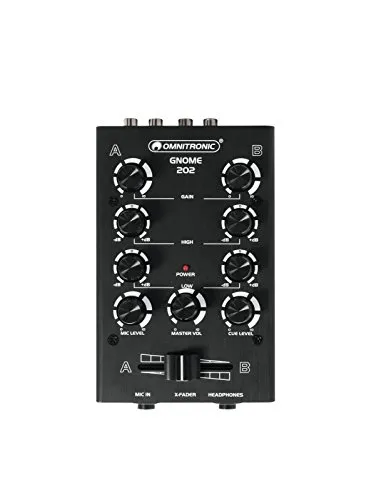 Omnitronic Gnome E-202 2-Kanal DJ Mixer - Kompakter 2-Kanal DJ Mixer, extrem leicht für den mobilen Einsatz und ideal für DJs unterwegs.