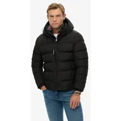 Superdry Steppjacke HOODED SPORTS PUFFER JACKET Kunstfaser, relaxed fit schwarz L (50)