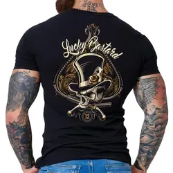 GASOLINE BANDIT® T-Shirt Old School Rockabilly Gambler Herren Shirt - Lucky Bastard schwarz XXL