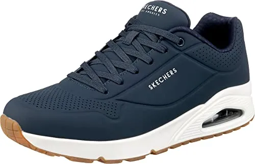 Skechers Herren Uno Stand On Air Sneakers - Navy Durabuck Trim, 45 EU - Herren-Sneaker mit innovativer Air-Cooled Memory Foam Sohle für ultimativen Komfort und optimale Unterstützung beim Gehen.