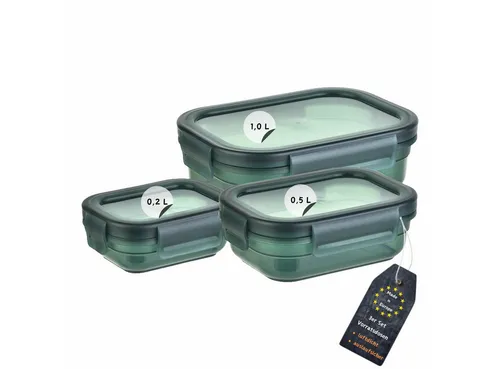 Engelland Frischhaltedose 3er Set Aufbewahrungsdosen mit Deckel, Vorratsdose, Frischhaltedose, Kunststoff/Silikon, (Vorteils-Set, 3-tlg., 0,2 L / 0,5 L / 1,0 L), luftdicht, auslaufsicher, stapelbar, BPA-frei, verschiedene Größen