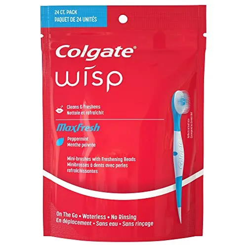 Colgate Wisp Mini-Bürste, tragbar, Coolmint, 24 Stück - Zahnpasta mit integrierter Mini-Bürste für frischen Atem und Zahnreinigung ohne Wasser. Ideal für unterwegs und perfekt für Büro oder Reisen.