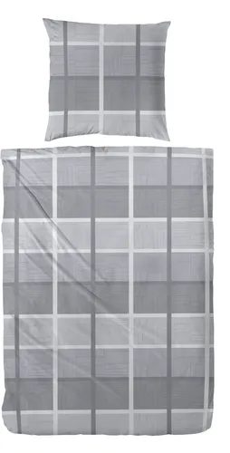 Biber Bettwäsche Karo 155 x 220 cm grau - Bettwäsche aus hochwertigem Biber, besonders warm und kuschelig für erholsame Nächte. Ideal für kühlere Jahreszeiten.