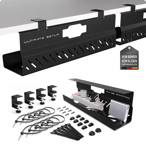 Ultimate Setup Kabelkanal, Schwarz, Metall - Organisiertes Kabelmanagement für Schreibtische - Sonstige Elektroinstallationsartikel mit extra großem und stabilen Design für hohe Stecker. Inklusive Kabelsortierer und einfache Montage ohne Bohren.