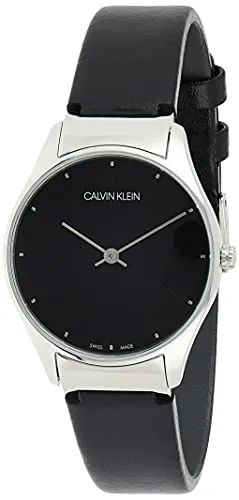 CALVIN KLEIN Classic Quartz Ladies Watch - Swiss Made - Armbanduhr für Damen mit elegantem schwarzen Zifferblatt und kratzfestem Mineralglas. Schweizer Uhrwerk und 30 m Wasserresistenz für zuverlässigen Stil.