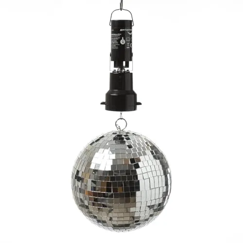 SATISFIRE Discolicht Spiegelkugel Set 20cm - Disco-Lichter, Hochwertige 20cm Spiegelkugel mit Echtglasfacetten für beeindruckende Partyeffekte, batteriebetrieben und einfach zu montieren.