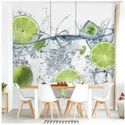 Bilderdepot24 Küchentapete Küche Erfrischende Limette Eiswürfe Wasser Kulinarisch Modern, Glatt, Matt, (Vliestapete inkl. Kleister oder selbstklebend), Küche Esszimmer Bildtapete Fototapete Vliestapete Wandtapete weiß 1.92 m x 0.0001 m x 1.92 m
