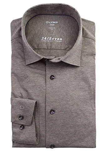 OLYMP Luxor modern fit Hemd Langarm Jersey Stretch mittelbraun Größe 39 - Hochwertiges OLYMP Luxor Hemd in modern fit mit New Kent Kragen. Der Stretch-Stoff sorgt für optimalen Tragekomfort. Ideal für Business und Freizeit.