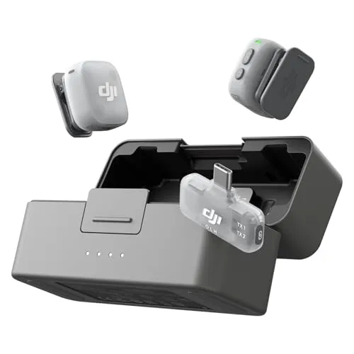 DJI Mic Mini 2 (2 TX + 1 Mobile RX + Ladeschale), Lavalier-Mikrofon, Ansteckmikrofon für iPhone und Android/Tablet/PC, Handy-Mikrofon, Plug-and-Play Microphone, 300 m Übertragungsreichweite