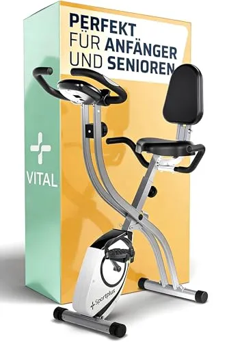 SportPlus Heimtrainer SP-HT-1003 - Klappbarer Fitnessbike mit Rückenlehne, ideal für zuhause und platzsparend, manuelle Widerstandseinstellung, bis 100 kg Nutzergewicht