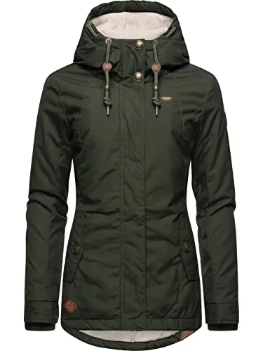 RAGWEAR Monade Damen Winterjacke 5XL flaschengrün - Funktionsjacke mit großer Kapuze und kuscheligem Fleece-Innenfutter, ideal für kalte Tage. Wasserabweisendes Material und taillierter Schnitt sorgen für Komfort und Stil.