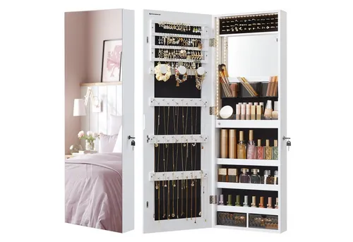 SONGMICS Schmuckschrank Spiegelschrank mit LED-Beleuchtung - Schmuckschrank mit integriertem Make-up-Spiegel und moderner LED-Beleuchtung, ideal für eine platzsparende und stilvolle Aufbewahrung Ihrer Schmuckstücke.