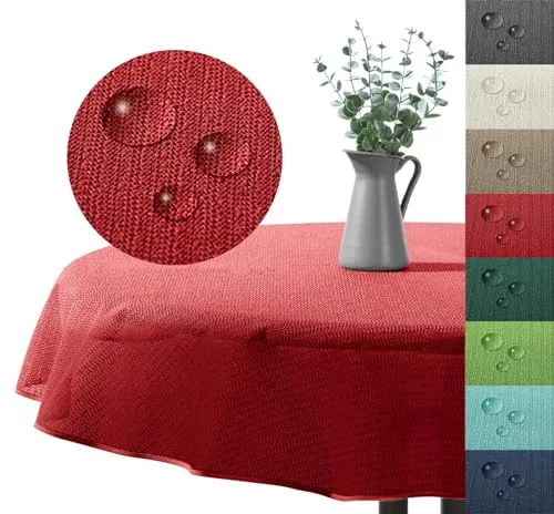 Outdoor Tischdecke Gartentischdecke wasserfest wetterbeständig rutschfest waschbar Outdoortischdecke Weichschaum Garten Balkon Camping Party Tischdeko Typ883 rot 140 cm rund