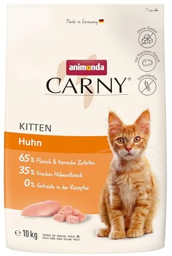 Animonda Cat Trocken Carny Kitten Huhn 10kg - Katzenfutter für wachsende Katzen mit 65 % Fleischanteil, besonders schmackhaft und leicht verdaulich. Ideal für sensible Katzen, 0 % Getreide, reich an Omega-3-Fettsäuren.