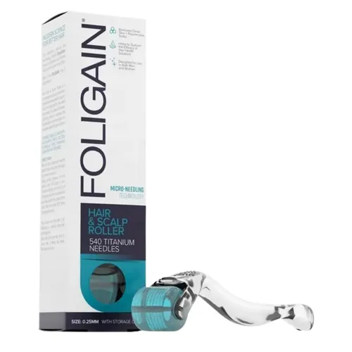 Foligain - Hair & Scalp Roller 0,25 mm - Mikronadel-Dermaroller 0,25 mm für die Kopfhaut. Unterstützt die Wirkung von Haarseren und fördert die Durchblutung. Elegantes Design für Männer und Frauen, ideal für die tägliche Pflege.